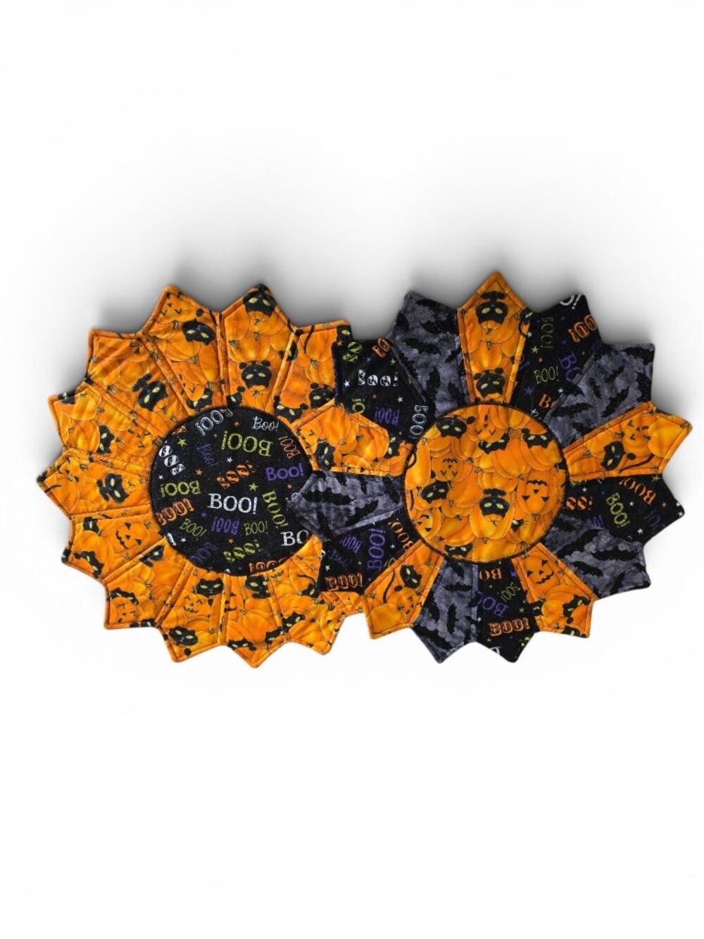 Halloween Handmade Quilted Table Topper Black Cat & Bats Reversible Centerpiece
